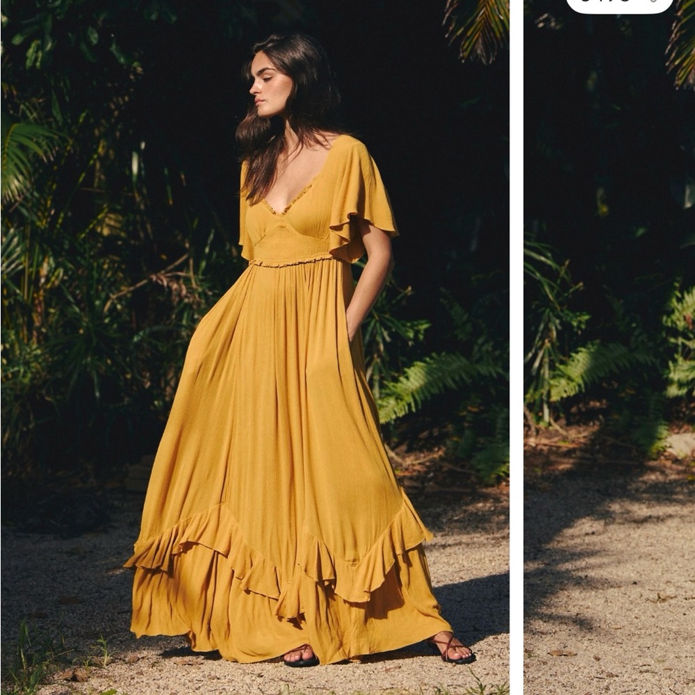 Free People Yellow Gold Tiered Maxi Backless Sundress